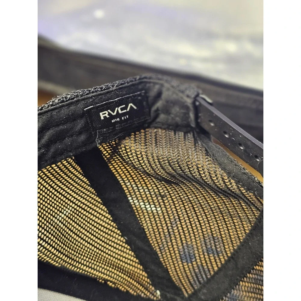 RVCA Trucker Hat Gray Black Mid Fit Snapback Mesh Logo Cap